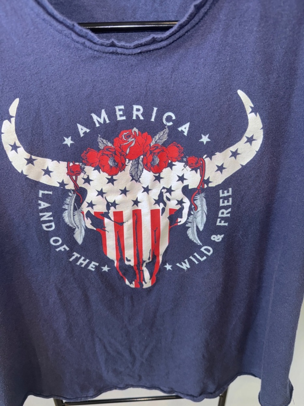 Fifth Sun Navy Tank Top with Red, White and Blue Bull Skull Graphic - Picture 3 of 5